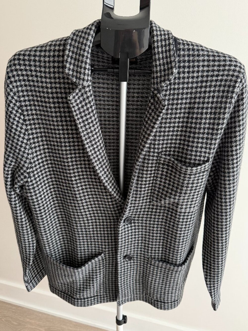 100% Cashmere J. Crew Black/Grey Houndstooth Sweater Blazer (Medium)